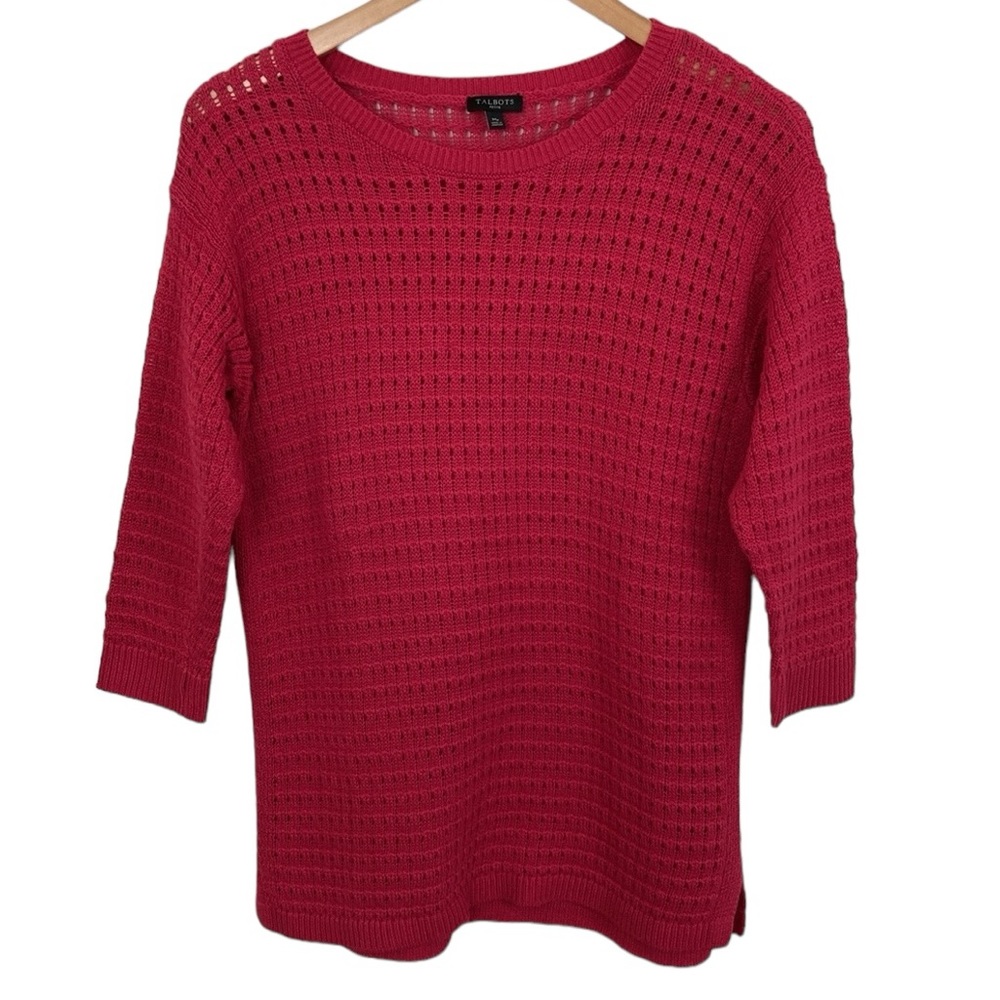 Talbots Pink Open Knit Round Neck Sweater
